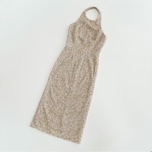 Dress the Population Gold & Nude Cleo Sequin Halter Neck Dress